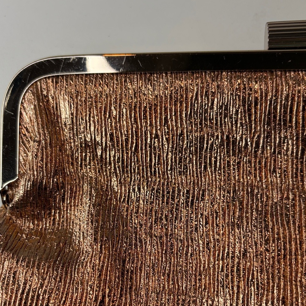 Kate Landry Shimmering Bonze Clutch handbag crossbodyBag with golden chain strap - Picture 4 of 11